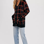 GRID PATTERN FUZZY CARDIGAN