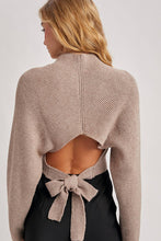 Load image into Gallery viewer, MOCK NECK OPEN BACK RIBBED KNIT TIE SWEATER TOP
