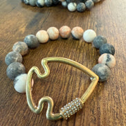 Bling Arrowhead Chunky Stone Stretch Bracelet: Pink Zebra Jasper