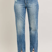 JUDY BLUE High Waisted Vintage Wash Front Seam & Slit Straight