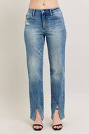 JUDY BLUE High Waisted Vintage Wash Front Seam & Slit Straight