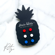 Patzi Glossy Red, White, Blue Acrylic Stud Earrings