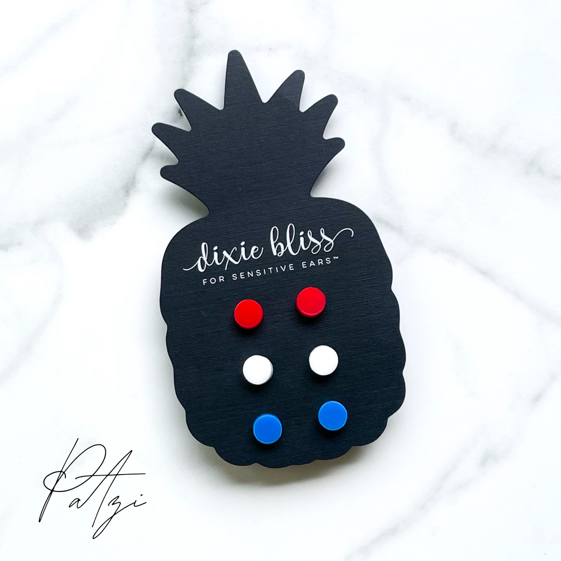 Patzi Glossy Red, White, Blue Acrylic Stud Earrings