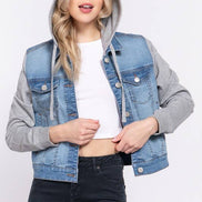 Long Sleeve Contrast Terry Sleeve with Hoodie Jacket