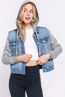Long Sleeve Contrast Terry Sleeve with Hoodie Jacket