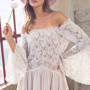 Off the Shoulder Lace Bell Sleeve Tunic Top