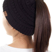 C.C Solid Color Ponytail Messy Bun Beanie