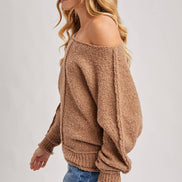 WIDE NECK OVERSIZED PULLOVER KNIT SWEATER
