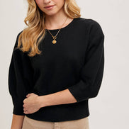 PUFFED 3/4 SLEEVED KNIT SWEATER TOP