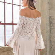 Off the Shoulder Lace Bell Sleeve Tunic Top