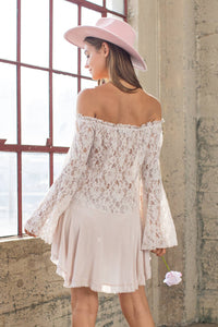 Off the Shoulder Lace Bell Sleeve Tunic Top