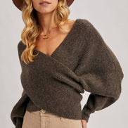 CROSSOVER RIBBED PULLOVER