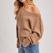 WIDE NECK OVERSIZED PULLOVER KNIT SWEATER