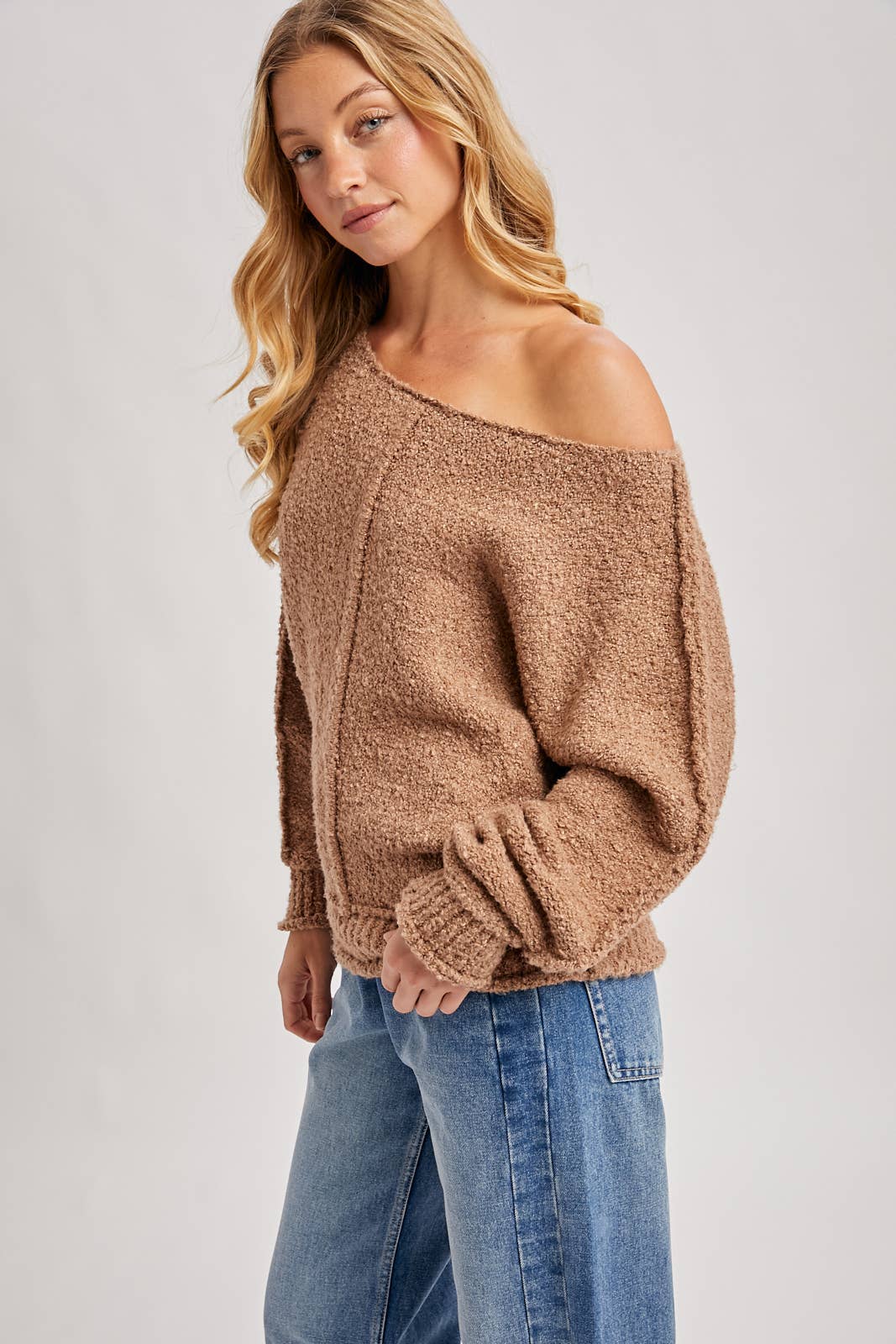 WIDE NECK OVERSIZED PULLOVER KNIT SWEATER