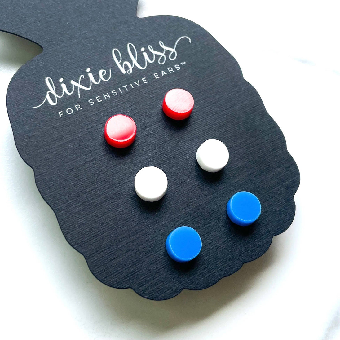 Patzi Glossy Red, White, Blue Acrylic Stud Earrings