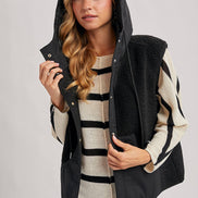 SHERPA FLEECE HOODED VEST WITH FAUX SUEDE INNER