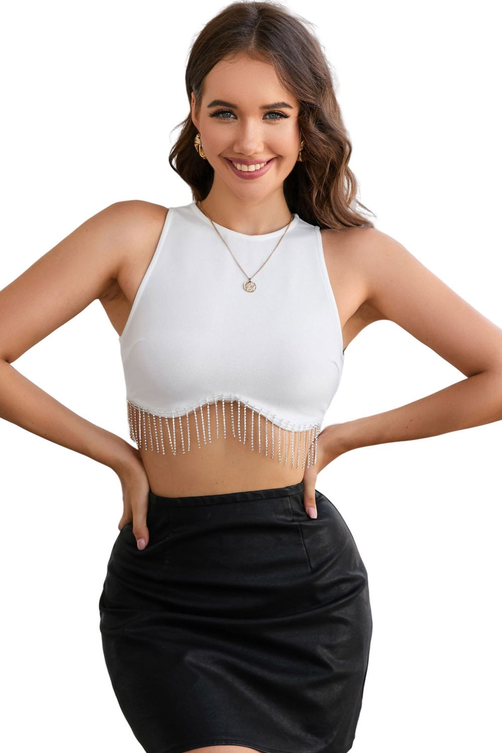 White crop with bling fringe
