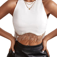 White crop with bling fringe