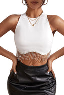 White crop with bling fringe