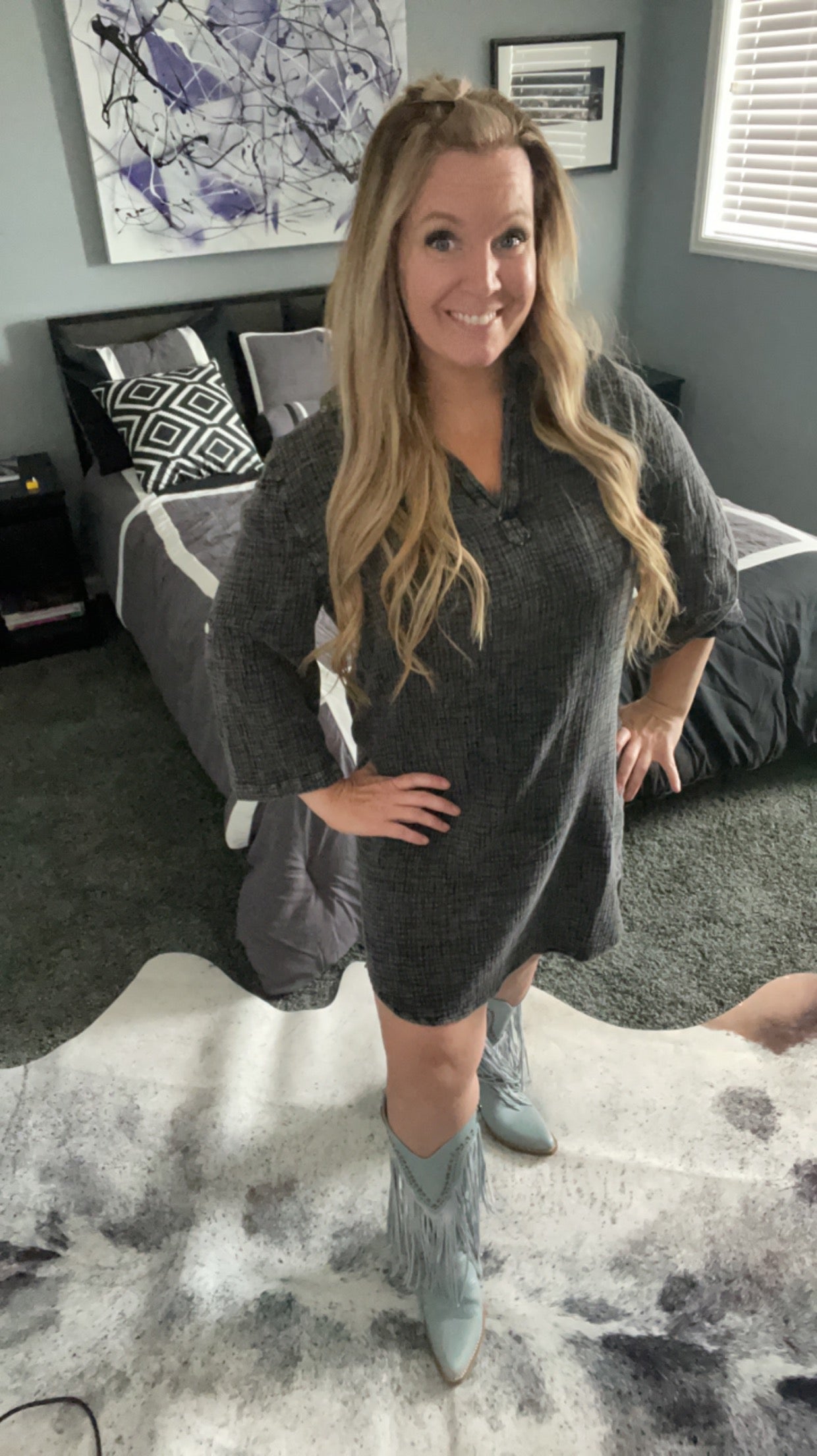 Henley Collar Shirt Dress