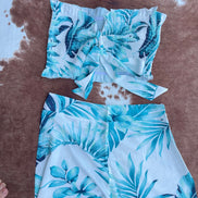 2 Piece Crop and Pant Set Tropical Print