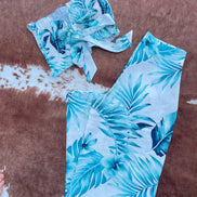 2 Piece Crop and Pant Set Tropical Print