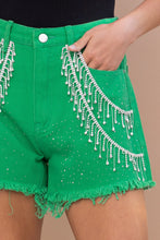 Load image into Gallery viewer, Sprinkled and Fringed Denim Shorts
