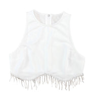 White crop with bling fringe