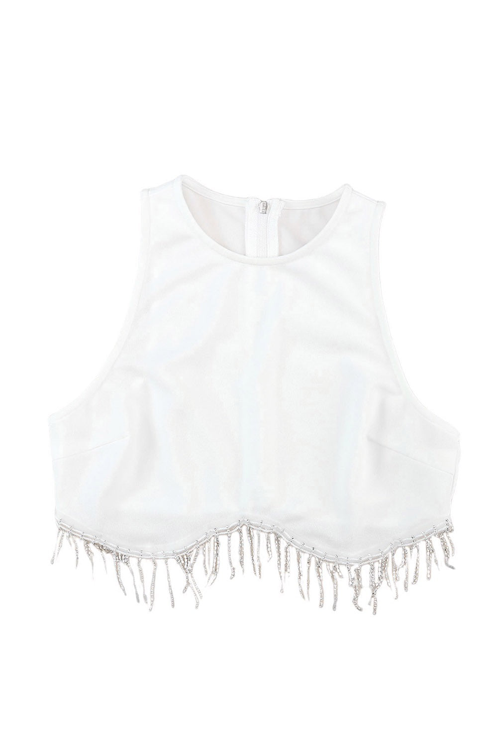 White crop with bling fringe