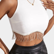 White crop with bling fringe