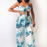 2 Piece Crop and Pant Set Tropical Print