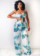 2 Piece Crop and Pant Set Tropical Print