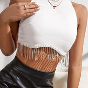 White crop with bling fringe