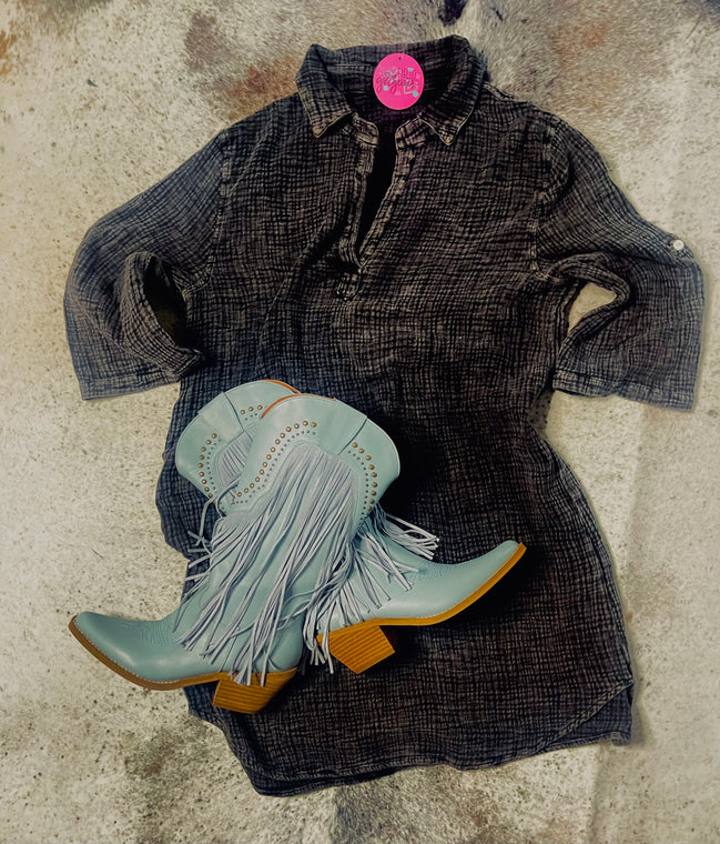 Henley Collar Shirt Dress
