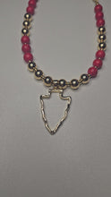 Load and play video in Gallery viewer, Beaded Red &amp; Gold Arrowhead Necklace and Earring Set
