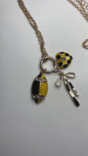 Load and play video in Gallery viewer, Black and Gold Necklace w/ Football, Heart, &amp; Bow
