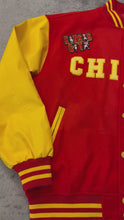 Load and play video in Gallery viewer, Red and Yellow Varsity Jacket w/Chiefs Design (style 2)
