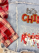 Load and play video in Gallery viewer, Plaid Sleeve Denim Jacket- Lets Go Chiefs and Kansas City+Players
