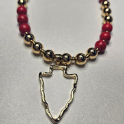 Beaded Red & Gold Arrowhead Necklace and Earring Set