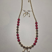 Beaded Red & Gold Arrowhead Necklace and Earring Set