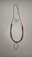 Beaded Red & Gold Arrowhead Necklace and Earring Set