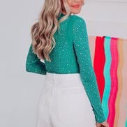 Teal Rhinestone Bodysuit (Long Sleeve)