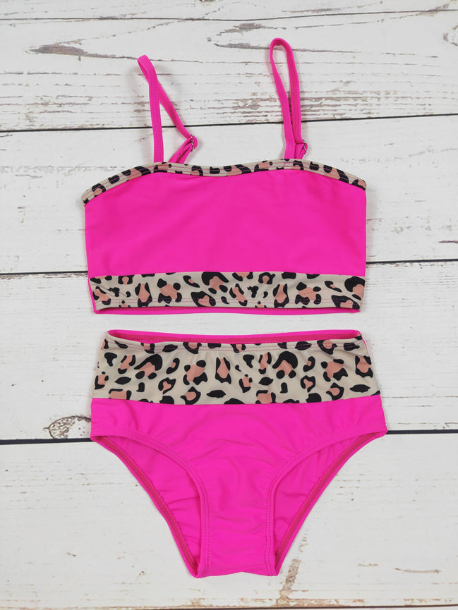 KIDS Cheetah Two Piece Girls Summer Swim Set