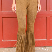 Camel High Waisted Fringe Bottom Pants
