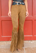 Load image into Gallery viewer, Camel High Waisted Fringe Bottom Pants
