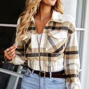 Plaid Cropped Zipper Jacket