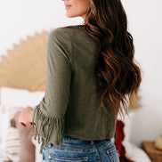Green cross over fringe top