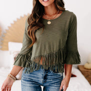 Green cross over fringe top