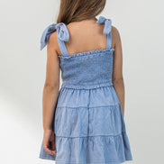KIDS Cotton Washed Smocked Dress with Tie Straps