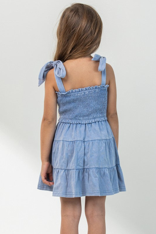 KIDS Cotton Washed Smocked Dress with Tie Straps